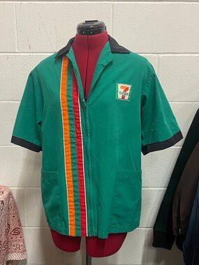 Authentic 7-11 - Green Logo Work Shirt with Stripe Detail